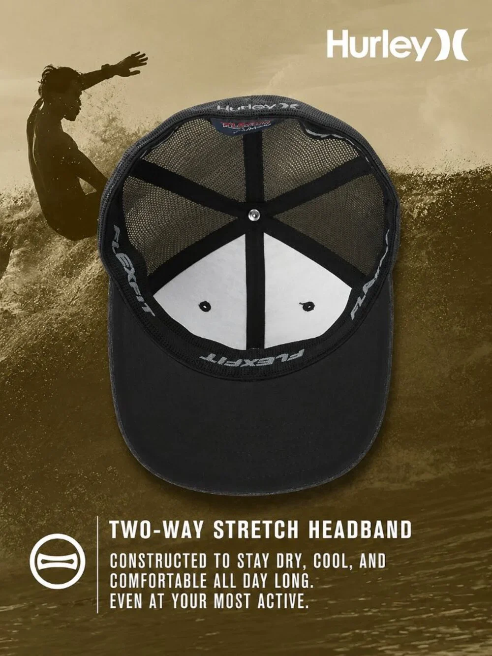 Hurley Men's Hat Oceanside Flex Mesh Fitted Trucker Hat | Lightweight Breathable